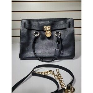 Michael Kors Black Hamilton Saffiano Leather Large Satchel Shoulder Bag Purse